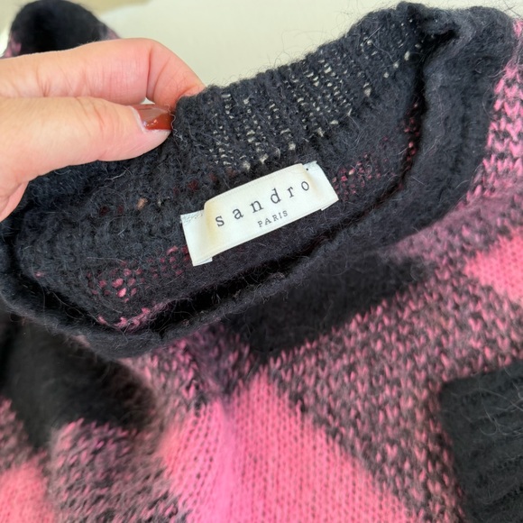 Sandro Pink and Black Diamond Soft mohair-blend knit Sweater - Picture 3 of 8